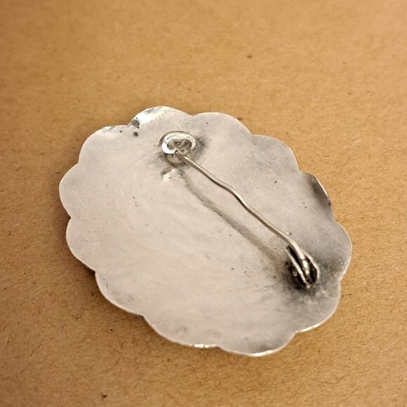 Antique Silver Brooch with Pine Tree and Decorative Wire